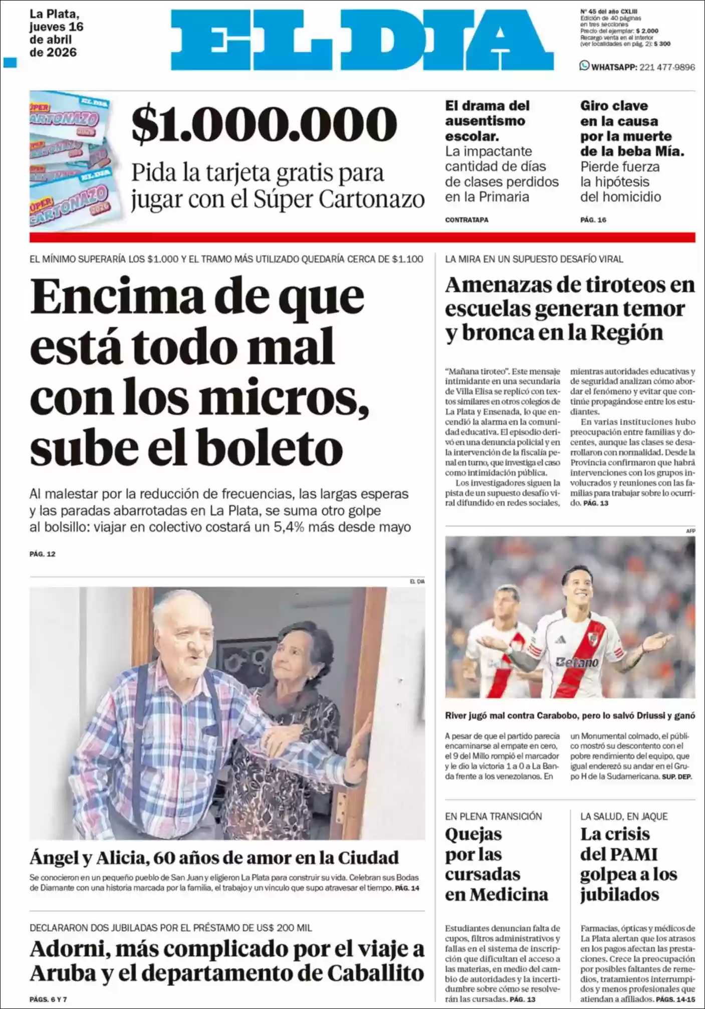 Estudios Max | RADIO REPÚBLICA - Tapa del diario El Dia